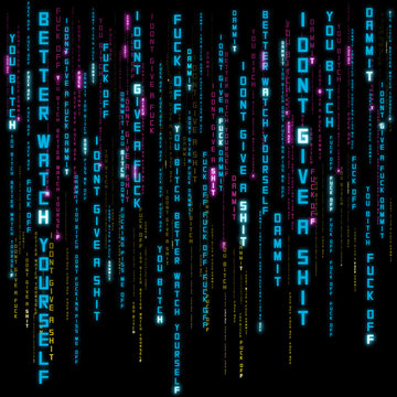 16:9 Background vector of swearwords, inspired by The Matrix movie. Colors of texts and outer glow are changeable by using color guide; edit colors.