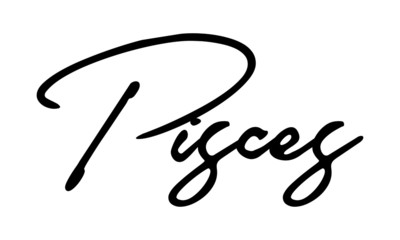 Pisces Cursive Calligraphy Black Color Text On White Background