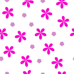 Pink Flowers seamless pattern on white background. random floral Vector decoration Illustration. Abstract nature artwork.
