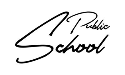 Public School. Cursive Calligraphy Black Color Text On White Background