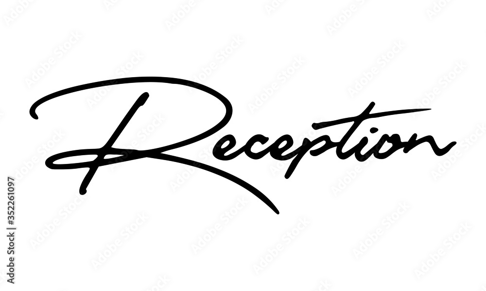 Poster reception cursive calligraphy black color text on white background
