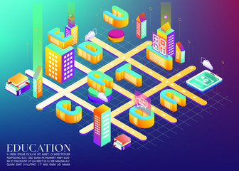 Education Letter city isometric 3d