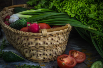 vegetable harvest in a wicker basket