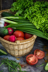 vegetable harvest in a wicker basket
