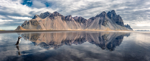 Vestrahorn mountaine on Stokksnes cape in Iceland during sunset with reflections. Amazing Iceland...