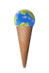 Planet earth icecream cookie cone  isolated on white background.