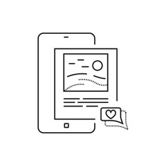 Blog posting black line icon. Social media information sign. Content promotion in smartphone. Pictogram for web page, mobile app, promo. UI UX GUI design element. Editable stroke