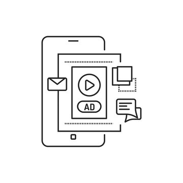 recommend clip art: Blog advertising black line icon. Content promotion in smartphone. Pictogram for web page, mobile app, promo. UI UX GUI design element. Editable stroke.