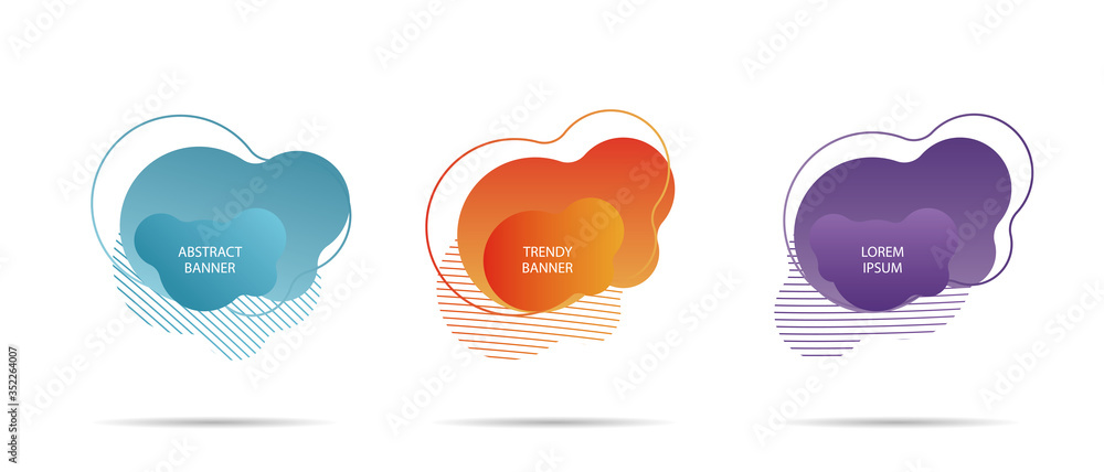 Poster set abstract liquid shapes. dynamical colored modern graphic elements. gradient flowing fluid banner
