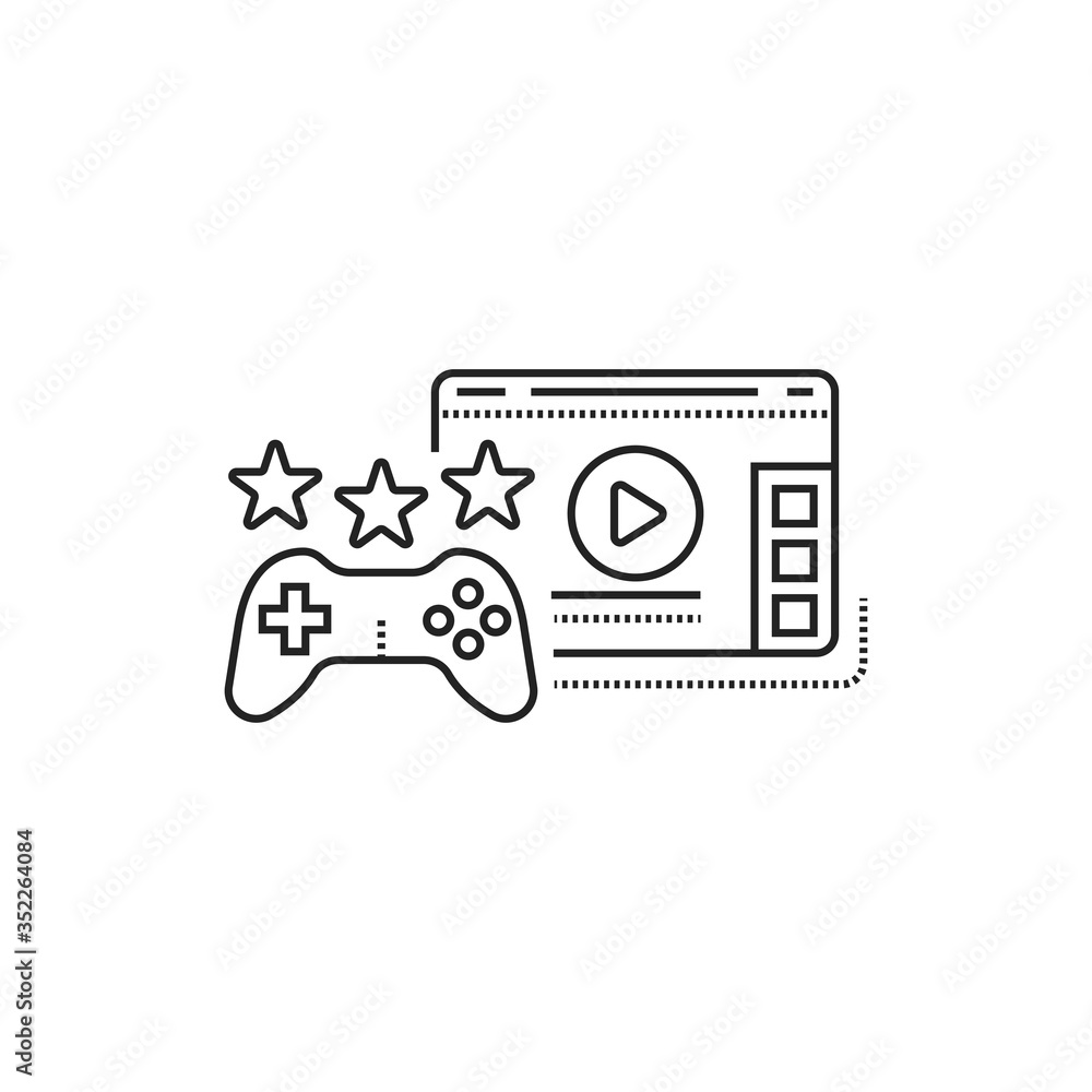 Poster game blog web site black line icon. cyberspace video streaming. vlogging sign. pictogram for web pag