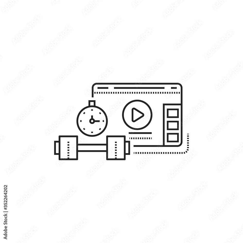 Poster sport blog web site black line icon. training and marathon video streaming. vlogging sign. pictogram