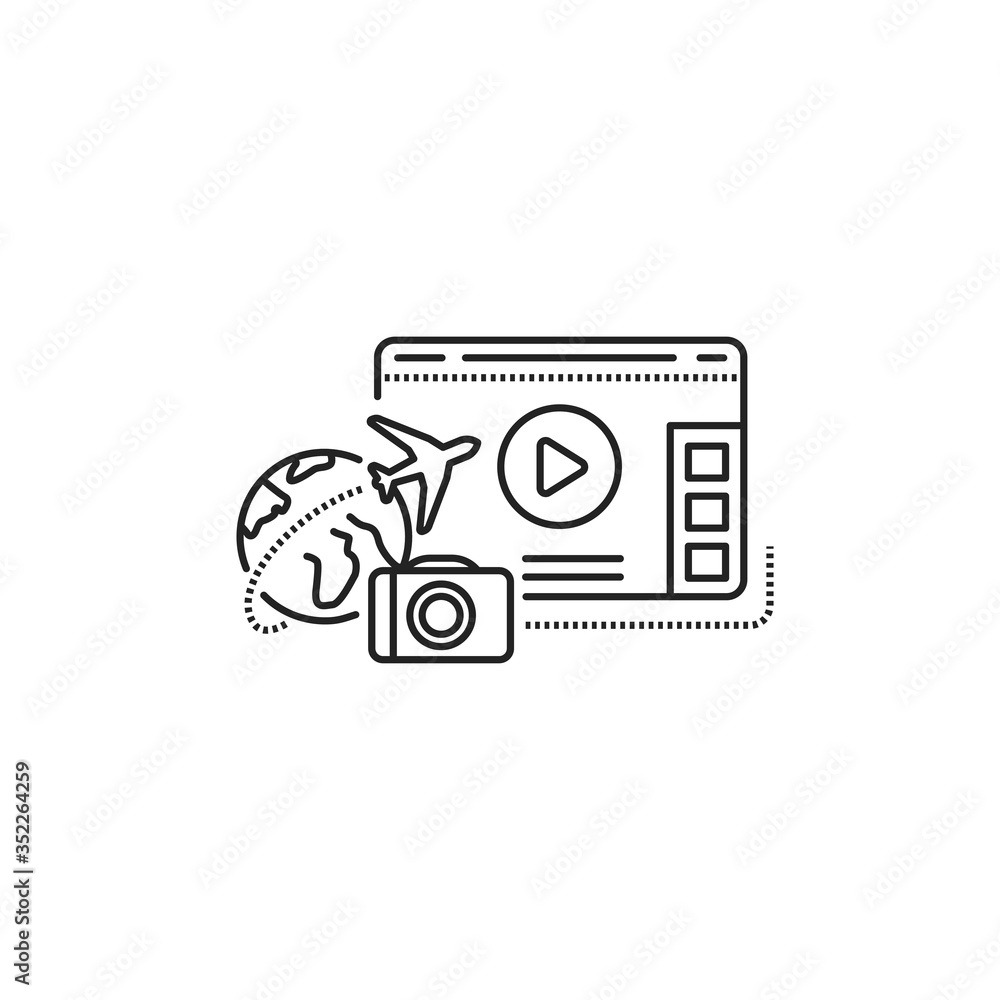 Poster travel blog web site black line icon. information of different countries and attractions video strea