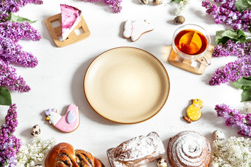 Breakfast or brunch with delicious pastries and Easter cookies.