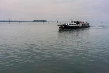 Italy, Venice, December 12 2018.Boat on the lagoon.