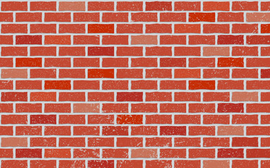 Red brick wall texture with splatter and blots for grunge background. Vector illustration of wall with bricks of various shades and shapes. 