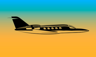 simple drawing Contour private jet airplane on the background