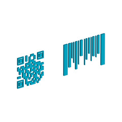 Barcode and QR code.3d vector illustration and isometric view.	