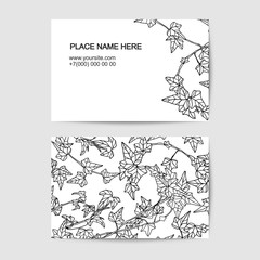 visit card template with ivy. Black and white