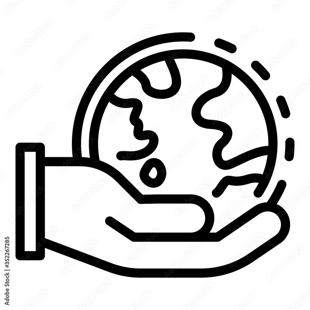 Poster planet in the palm icon. outline planet in the palm vector icon for web design isolated on white bac