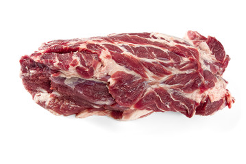 Fresh raw pork neck meat isolated on white background. Pork belly on a white background. Raw pork...