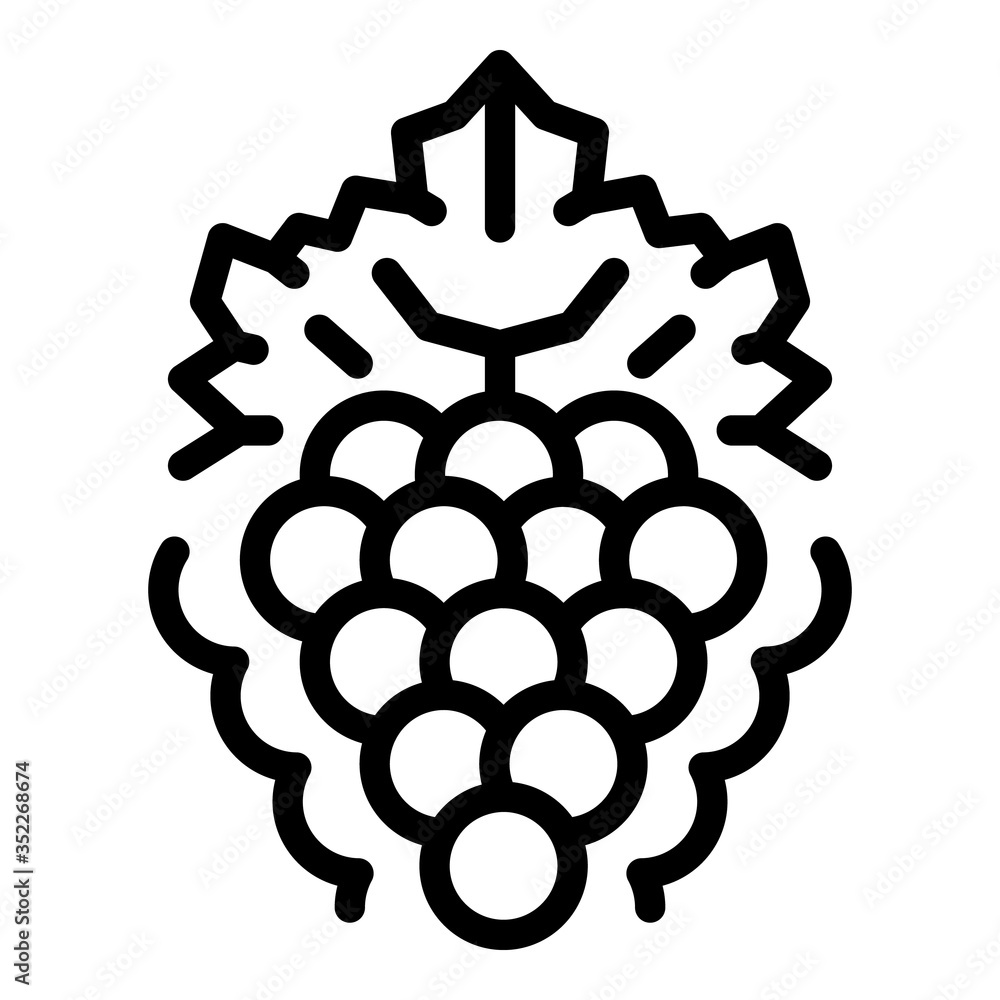 Poster bunch of grapes with leaf icon. outline bunch of grapes with leaf vector icon for web design isolate