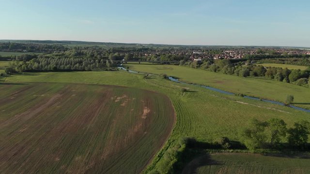 Drone View Thrapston And Islip A14 Road Bridge Nene Valley Northamptonshire Spring Drone Aerial Wide View