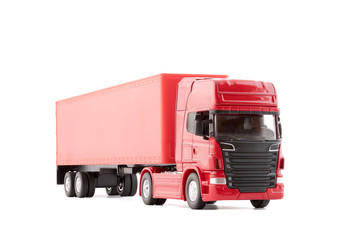 Red long truck with a trailer isolated on white background with clipping path