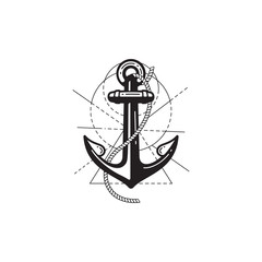 Nautical typography emblem with anchor and rope. Elegant t-shirt design, marine label or poster illustration.