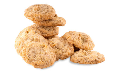 Shortbread with nuts and seeds, homemade cakes. Isolated on a white background close up