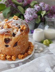 Easter cake, Traditional Kulich, Paska ready for celebration stock photo