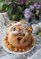 Easter cake, Traditional Kulich, Paska ready for celebration stock photo