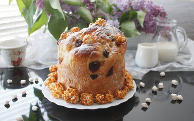 Easter cake, Traditional Kulich, Paska ready for celebration stock photo