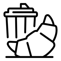 Croissant and coffee to go icon. Outline croissant and coffee to go vector icon for web design isolated on white background