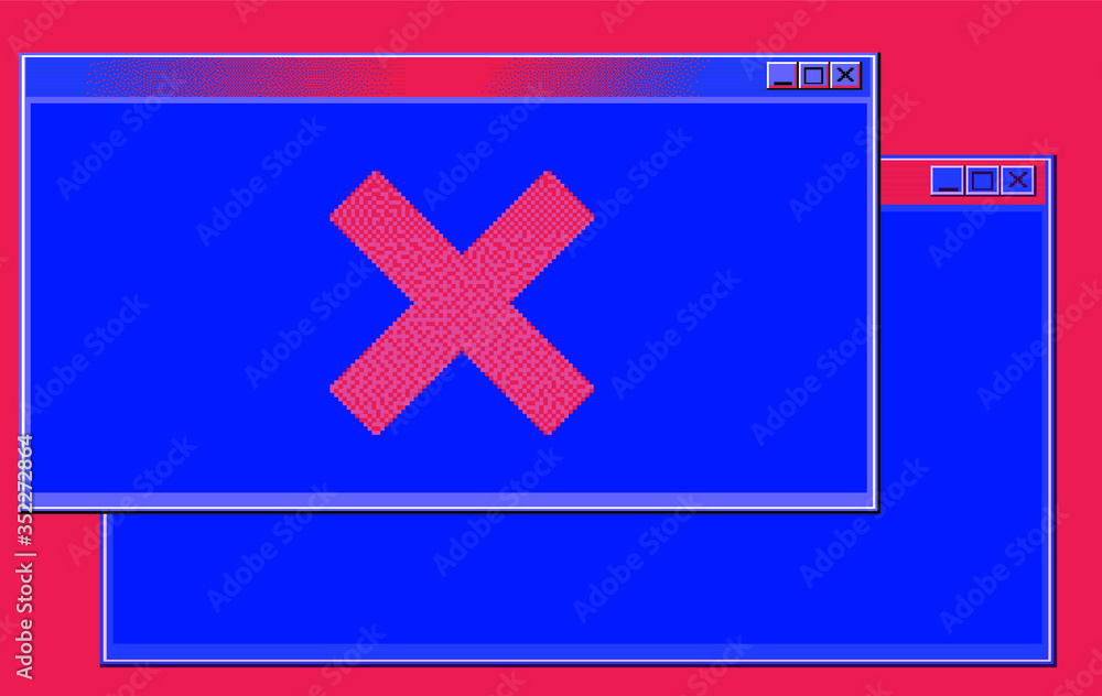 Poster Terminal console window of retro PC with cross icon. Malware and ransomware concept.