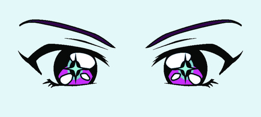 Anime eyes in pixel art style. VHS retro aesthetics. Fashion print for apparel in vaporwave and retrowave style.