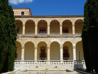 Fototapeta premium Public gardens and east Renaissance facade of the Infantado Palace. 16 Century. Guadalajara. Spain. 