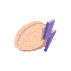 Brain lightning. Vector 3d isometric, color web icon, new flat style. Creative illustration design, isolated graphic idea for infographics.