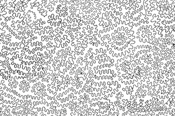 A hand-drawn surface with doodles, swirls, and zigzags. Abstract monochrome background drawn by hand. Vector illustration. The imposition template.
