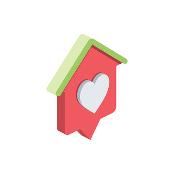 House heart pin map. Vector 3d isometric, color web icon, new flat style. Creative illustration design, isolated graphic idea for infographics.