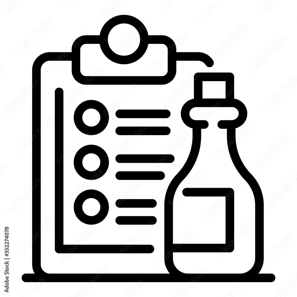 Poster bottle and check list icon. outline bottle and check list vector icon for web design isolated on whi