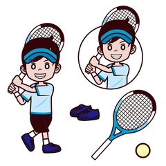 テニス　男の子　サンバイザー　バックハンド　ストローク