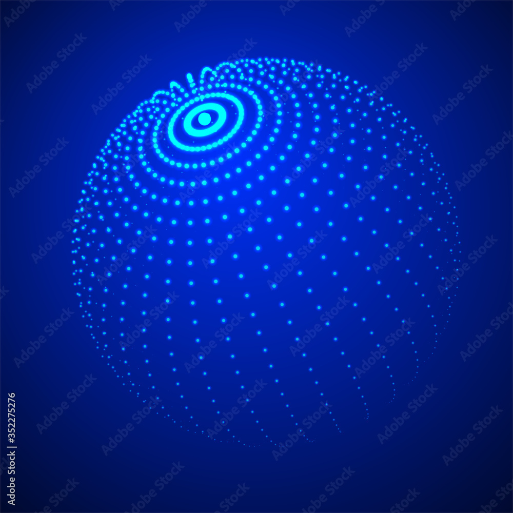Poster technology blue sphere with connecting dots. digital abstract network structure. vector illustration