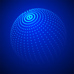 Technology blue sphere with connecting dots. Digital abstract network structure. Vector illustrations