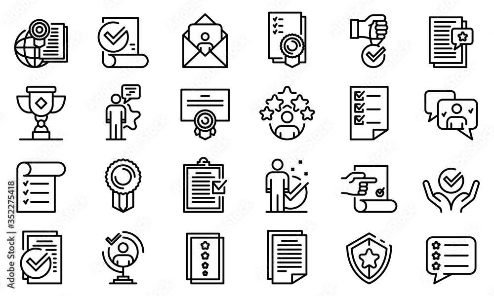 Poster attestation service icons set. outline set of attestation service vector icons for web design isolat