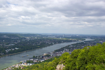  view to river Rhine from the famous mountain Drachenfels in Koenigswinter