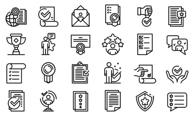 Attestation service icons set. Outline set of attestation service vector icons for web design isolated on white background