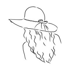 Silhouette of beautiful woman in a elegant hat. Vector. beautiful girl in a hat, vector sketch illustration