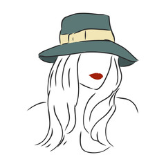 Silhouette of beautiful woman in a elegant hat. Vector. beautiful girl in a hat, vector sketch illustration