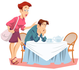 Girl consoles sad man. Funny people.