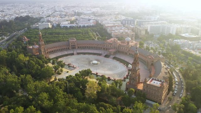 Seville Spain Popular Tourist Spot - Plaza de Espana - Aerial Drone